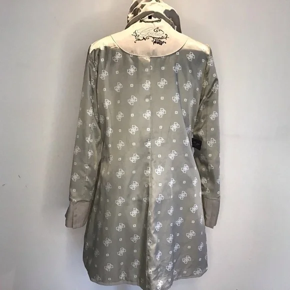 Guess Y2K VTG gray double breasted funnel neck belted skirt rain trenchcoat M - Picture 7 of 11